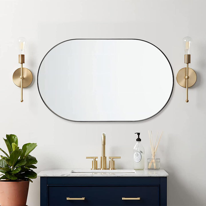 ANDY STAR Modern 20 x 33 Inch Oval Wall Bathroom Mirror, Matte Black (Open Box)