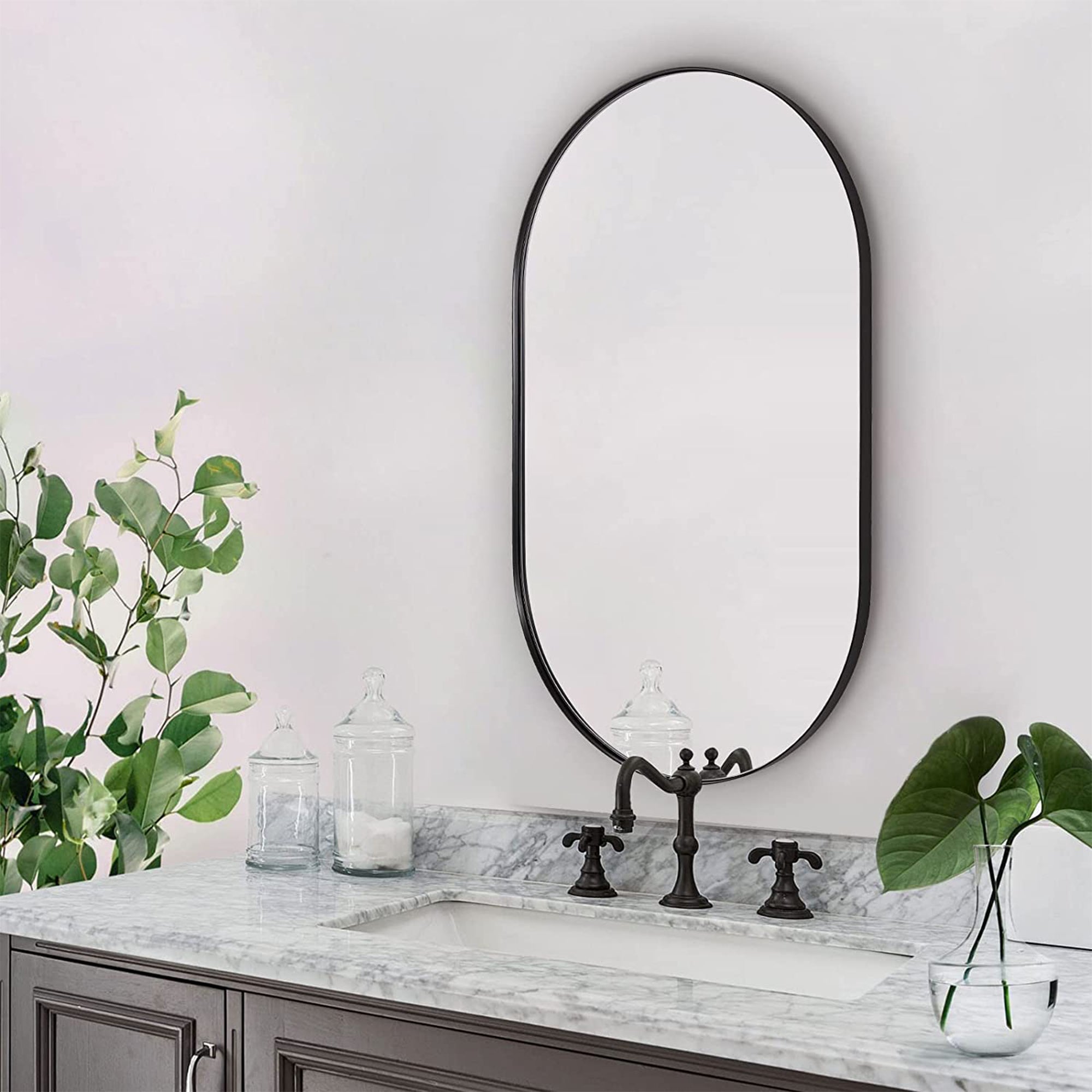 ANDY STAR Modern 20 x 33 Inch Oval Wall Bathroom Mirror, Matte Black (Open Box) - VMInnovations