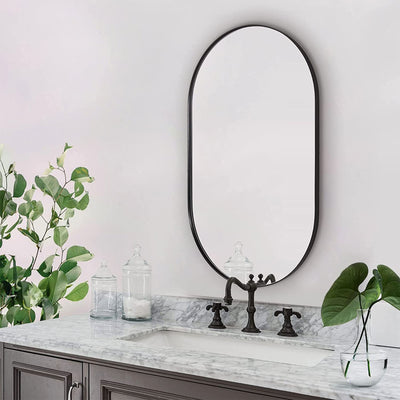 ANDY STAR Modern 20 x 33 Inch Oval Wall Bathroom Mirror, Matte Black (Open Box) - VMInnovations
