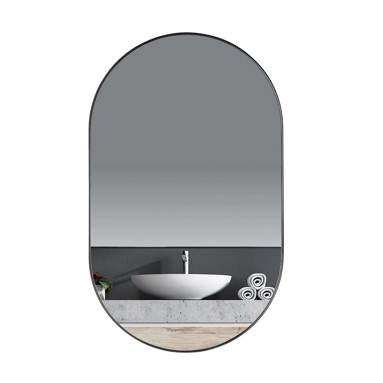 ANDY STAR Modern 20 x 33 Inch Oval Wall Bathroom Mirror, Matte Black (Open Box) - VMInnovations