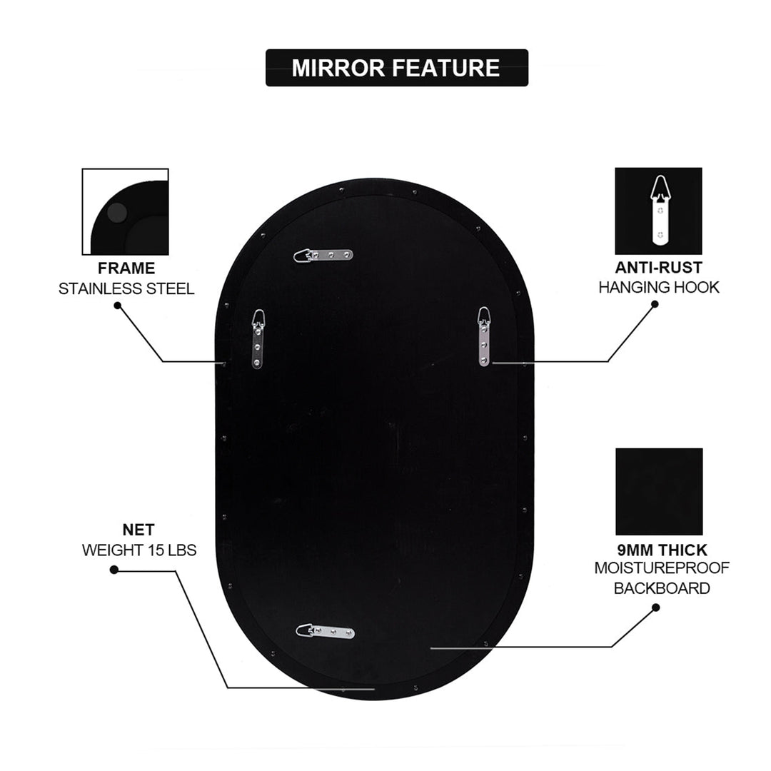 ANDY STAR Modern 20 x 33 Inch Oval Wall Bathroom Mirror, Matte Black (Open Box)