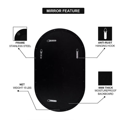 ANDY STAR Modern 20 x 33 Inch Oval Wall Bathroom Mirror, Matte Black (Open Box) - VMInnovations