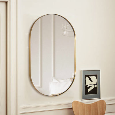 ANDY STAR Modern 20"x33" Oval Wall Hanging Bathroom Mirror, Brushed Gold (Used) - VMInnovations