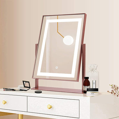 ANDY STAR 14 x 19 Inch Tabletop Mount Vanity Mirror with 2 Lighting Modes, Pink - VMInnovations
