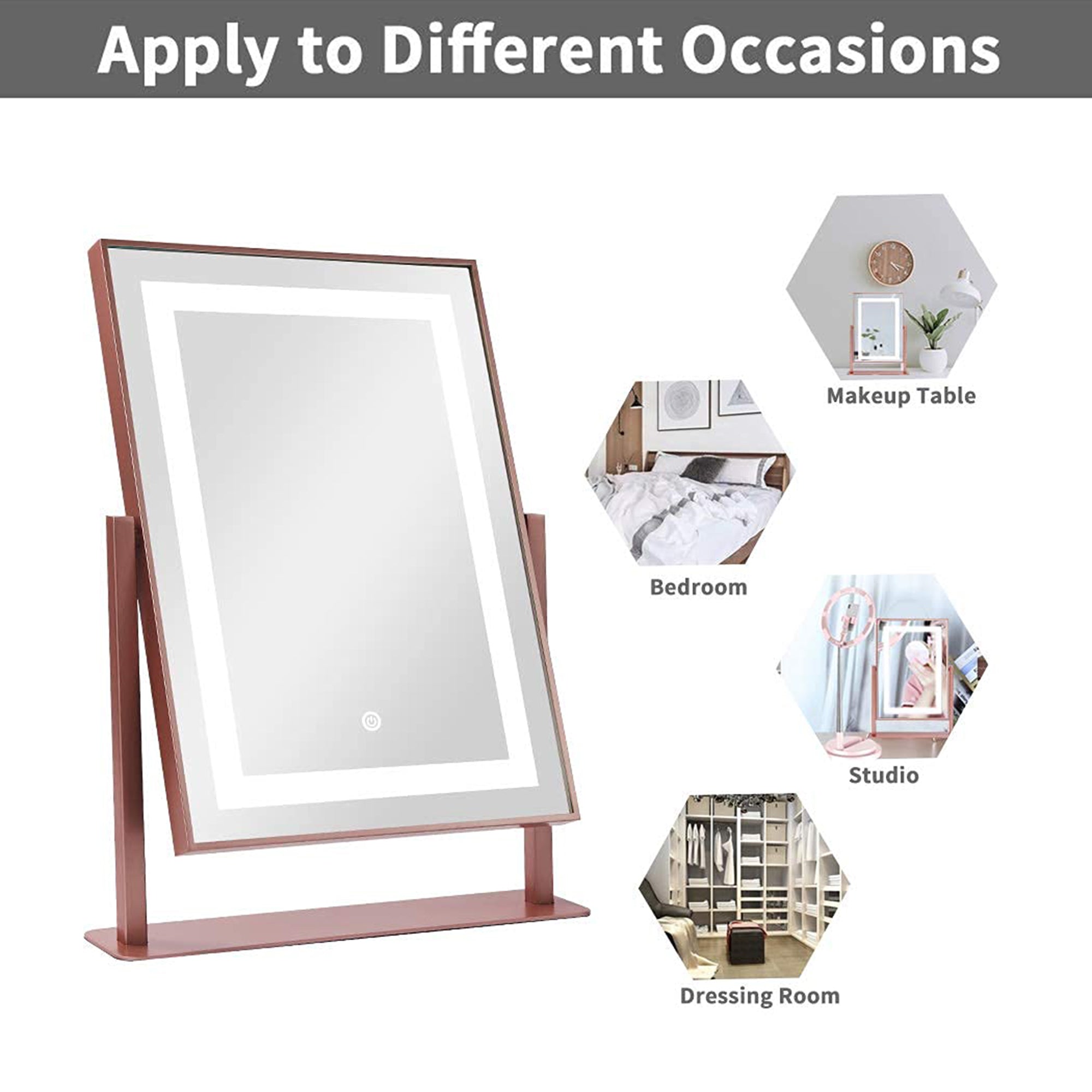 ANDY STAR 14 x 19 Inch Tabletop Mount Vanity Mirror with 2 Lighting Modes, Pink - VMInnovations