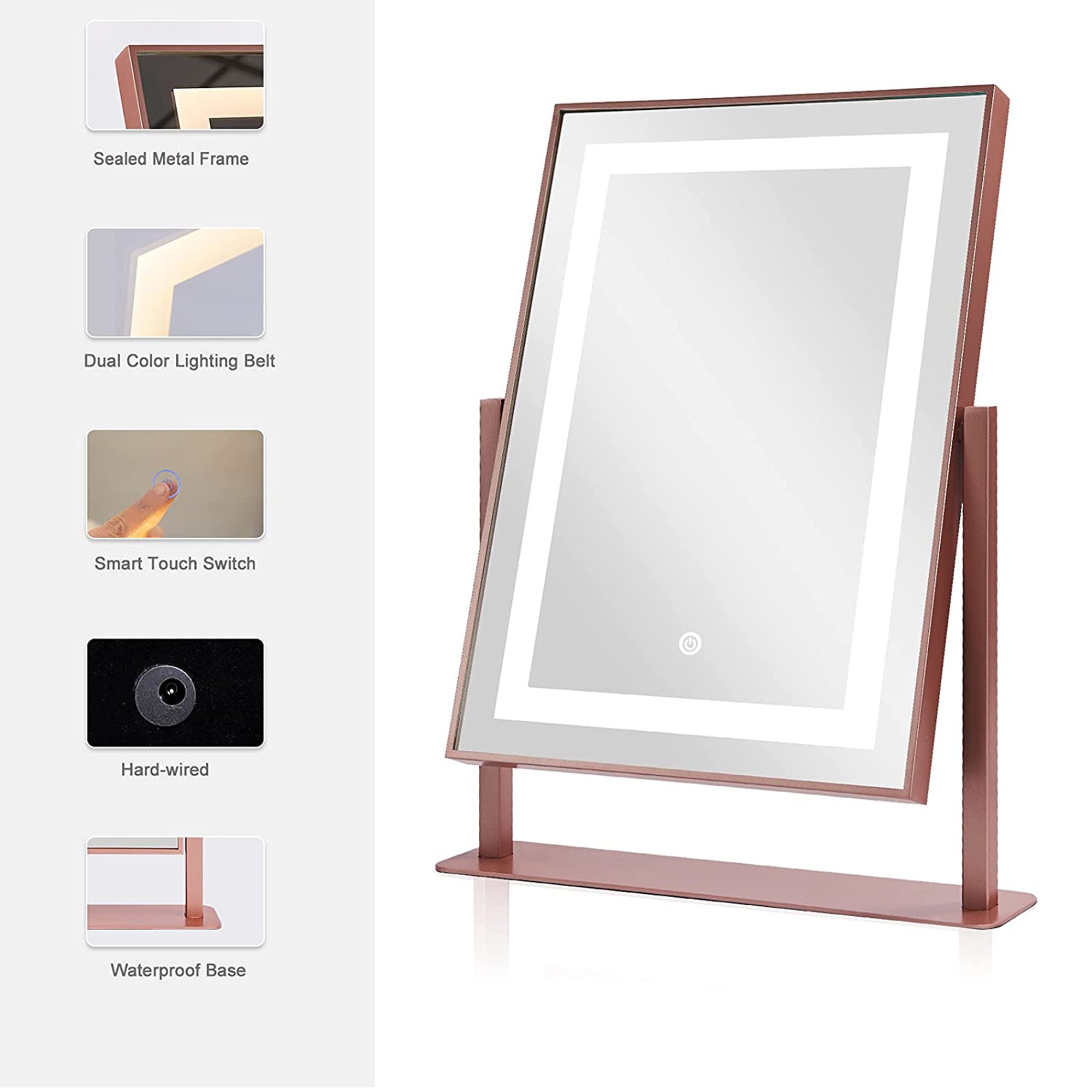 ANDY STAR 14 x 19 Inch Tabletop Mount Vanity Mirror with 2 Lighting Modes, Pink - VMInnovations
