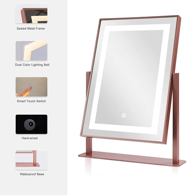 ANDY STAR 14 x 19 Inch Tabletop Mount Vanity Mirror with 2 Lighting Modes, Pink - VMInnovations