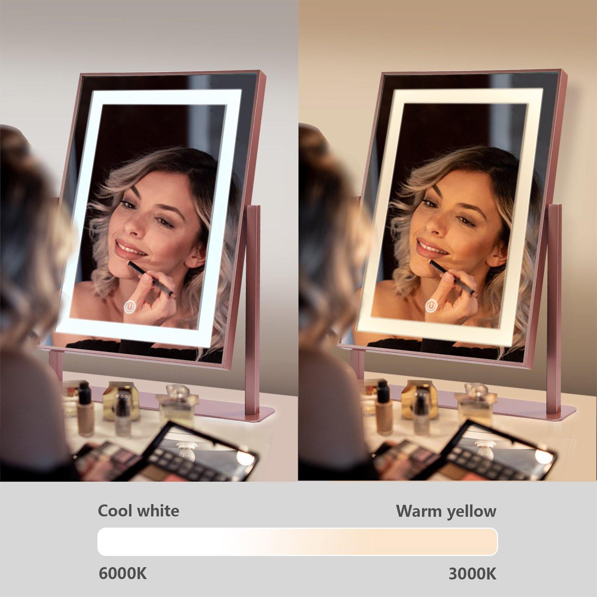 ANDY STAR 14 x 19 Inch Tabletop Mount Vanity Mirror with 2 Lighting Modes, Pink - VMInnovations