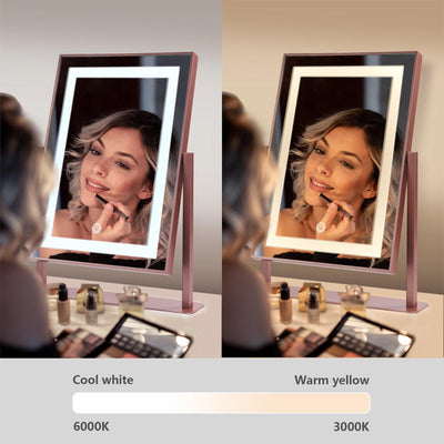 ANDY STAR 14 x 19 Inch Tabletop Mount Vanity Mirror with 2 Lighting Modes, Pink - VMInnovations