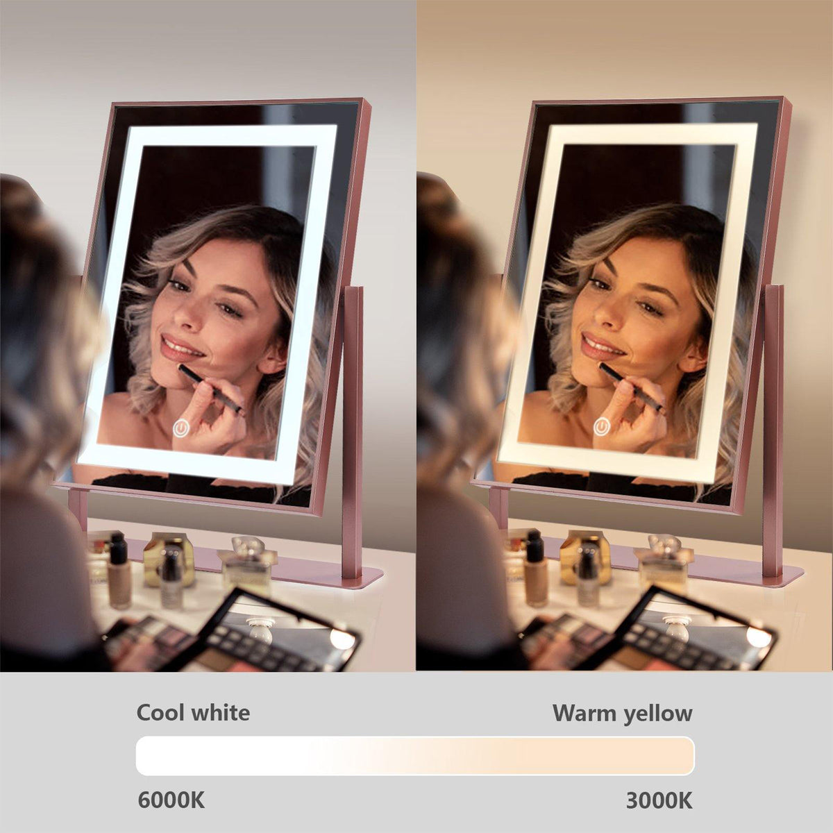 ANDY STAR 14 x 19 Inch Tabletop Mount Vanity Mirror with 2 Lighting Modes, Pink