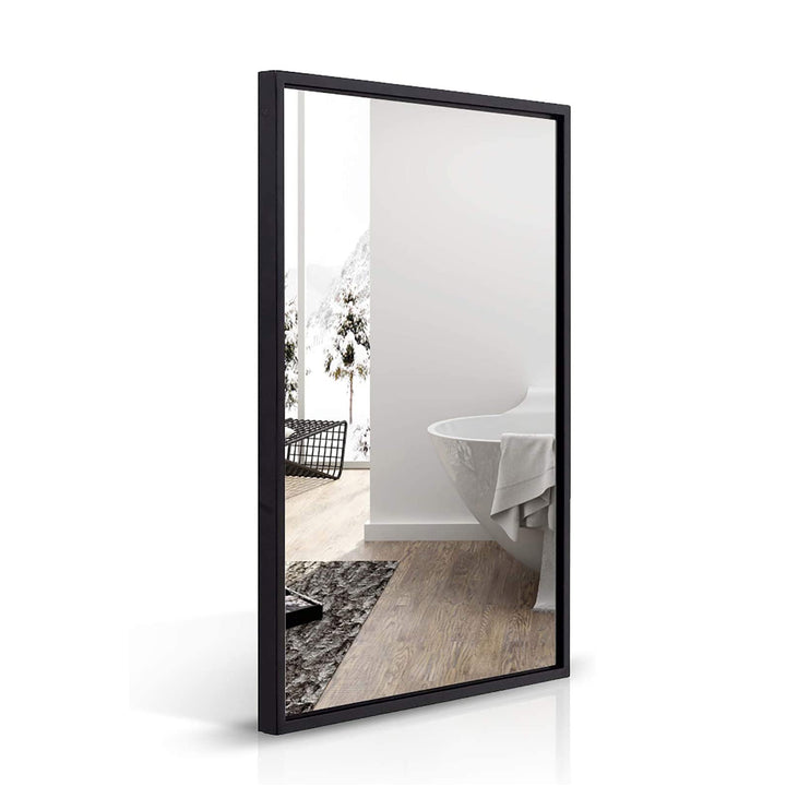 Modern 20 x 28 Inch Rectangular Hanging Bathroom Vanity Mirror, Black (Used) - VMInnovations