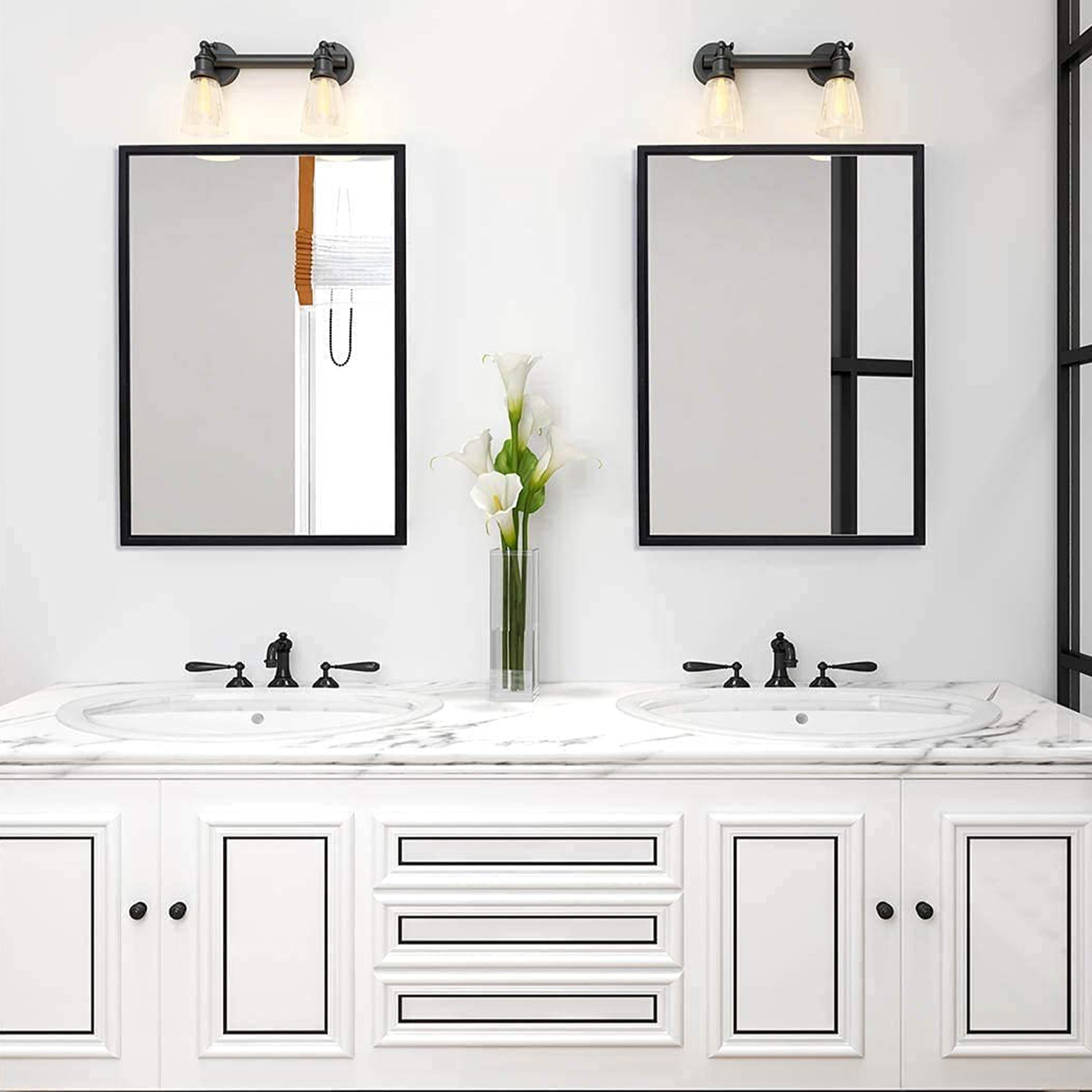 Modern 20 x 28 Inch Rectangular Hanging Bathroom Vanity Mirror, Black (Used) - VMInnovations