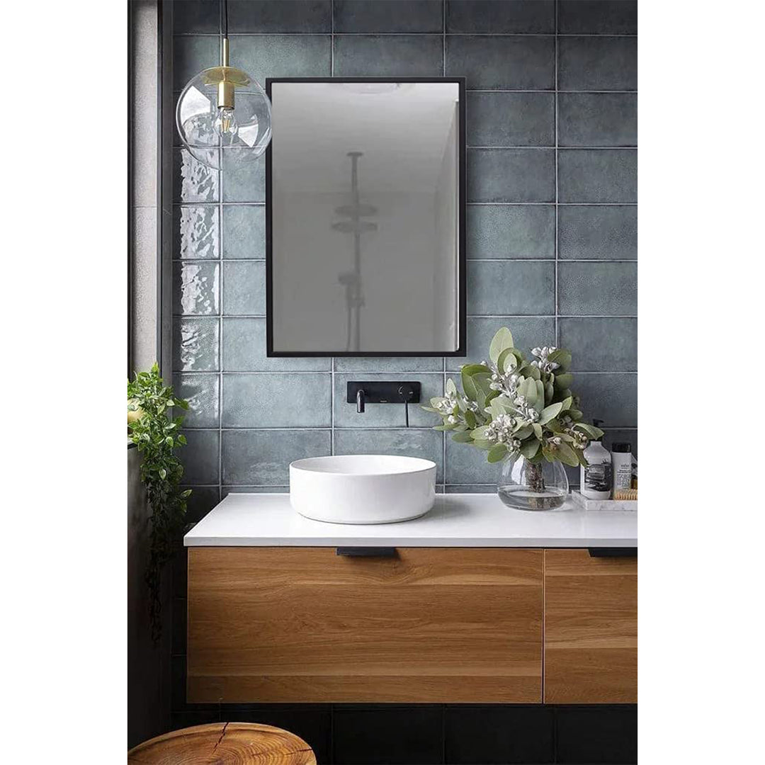 Modern 20 x 28 Inch Rectangular Hanging Bathroom Vanity Mirror, Black (Used) - VMInnovations