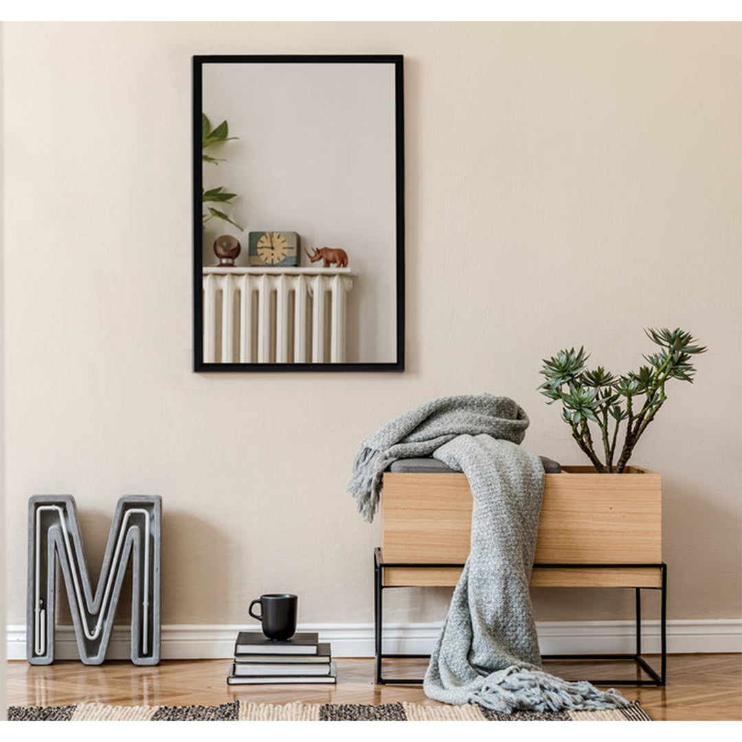 Modern 20 x 28 Inch Rectangular Hanging Bathroom Vanity Mirror, Black (Used) - VMInnovations