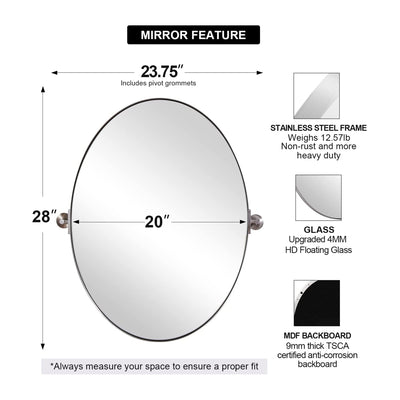 Moon Mirror Modern Oval Wall Pivot Steel Bathroom Mounted Mirror (Open Box)