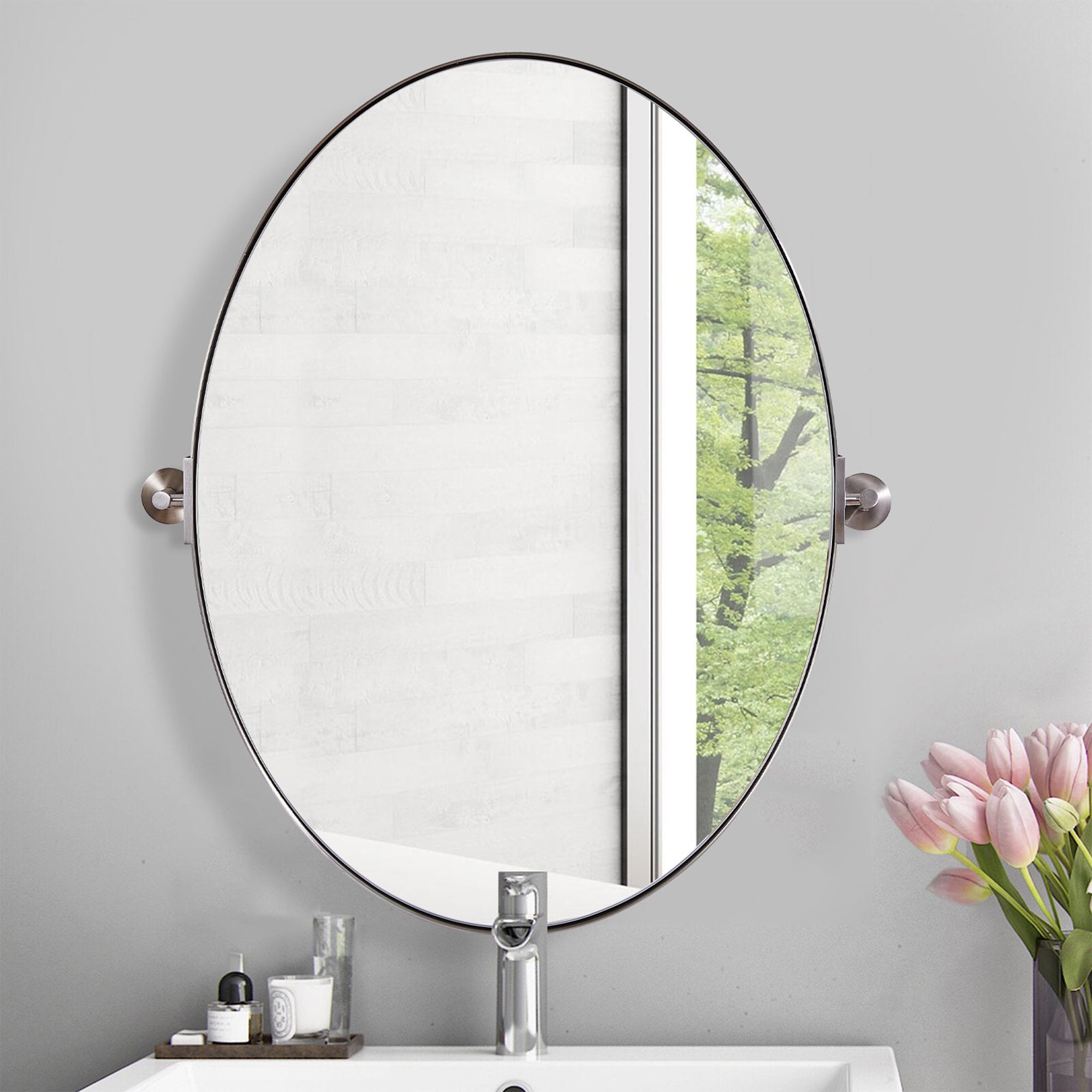 Moon Mirror Modern Oval Wall Pivot Steel Bathroom Mounted Mirror (Open Box) - VMInnovations