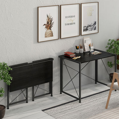 4NM 35.4 Inch Modern Simple Computer Office Study Writing Desk, Natural/Black