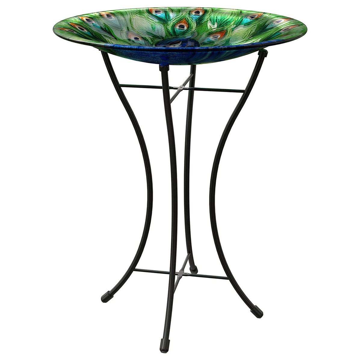 Panacea 82905 Plastic Resin Vintage Style Metal Peacock Glass Bird Bath w/ Stand - VMInnovations