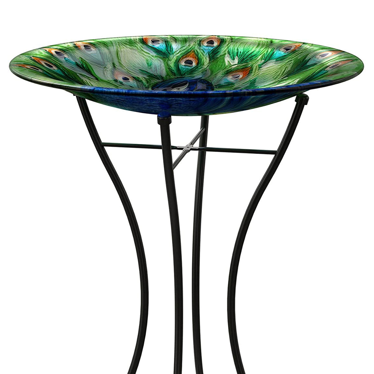 Panacea 82905 Plastic Resin Vintage Style Metal Peacock Glass Bird Bath w/ Stand - VMInnovations