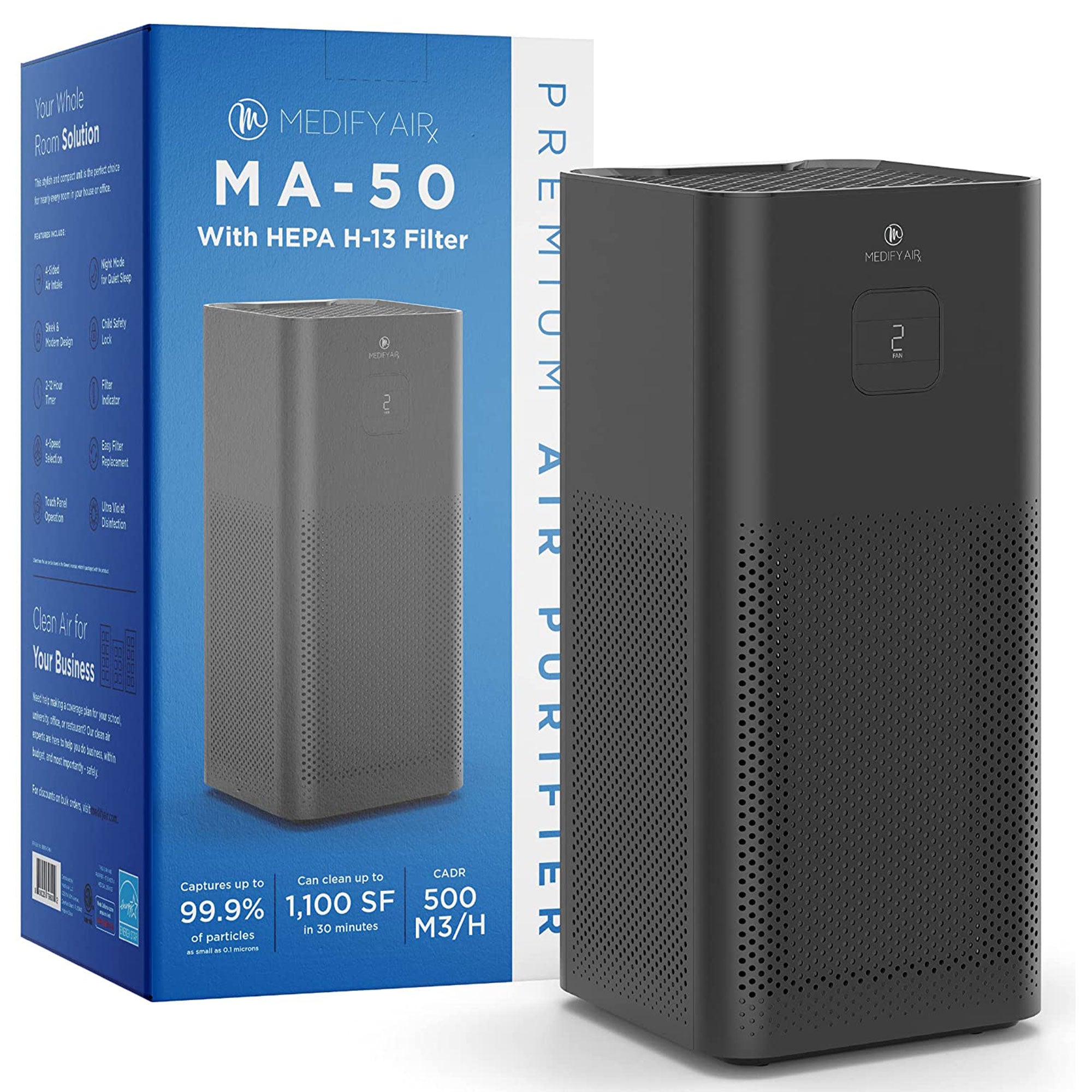 Medify Air MA-50 1,100 Sq Ft Compact Air Purifier with True HEPA Filter, Black