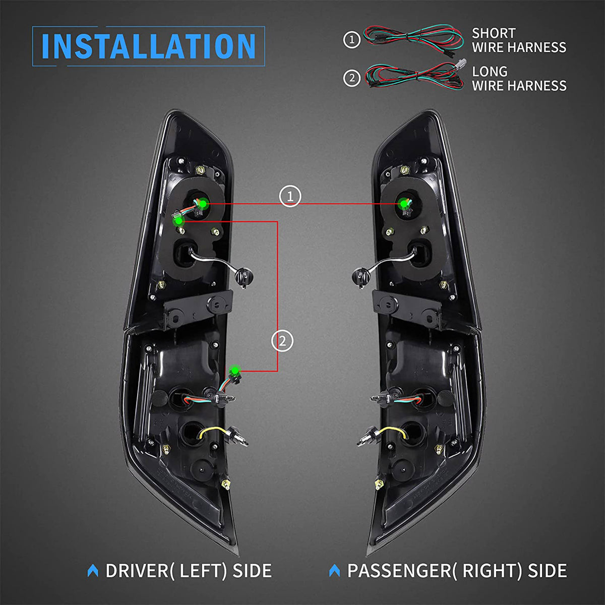 Vland YAB-YS-0155B LED Taillights for 2008-2020 Mistubishi Lancer, Tinted, Pair