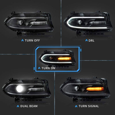 VLAND YAA-XCHR-2033 Pro RGB LED Headlights for 15-20 Dodge Charger (Open Box) - VMInnovations