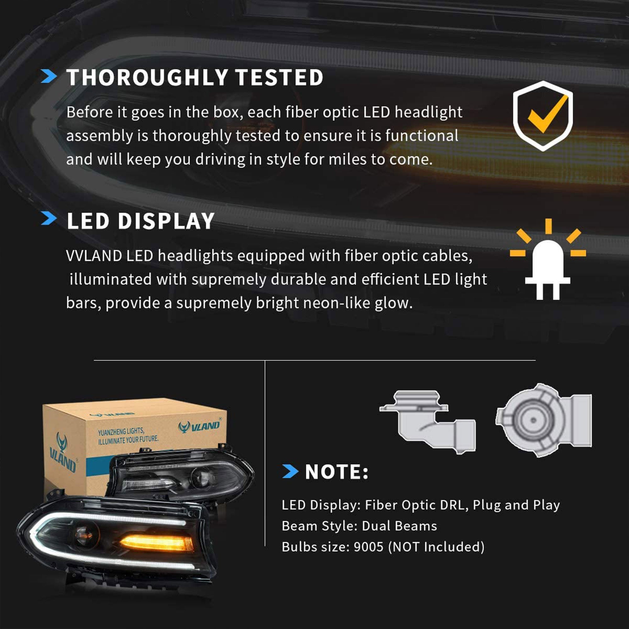 VLAND YAA-XCHR-2033 Pro RGB LED Headlights for 15-20 Dodge Charger (Open Box) - VMInnovations