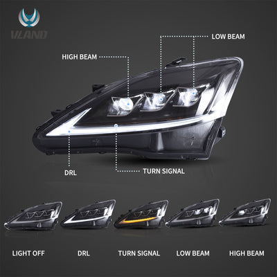 VLAND YAA-IS-0303 LED Headlights w/ Turn Signals for Select 2006-12 Lexus Models