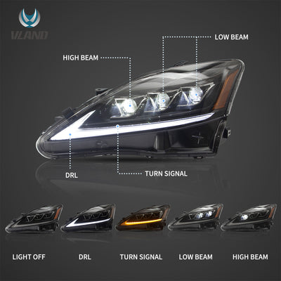 VLAND YAA-IS-0303 LED Headlights w/ Turn Signals for Select 2006-12 Lexus Models