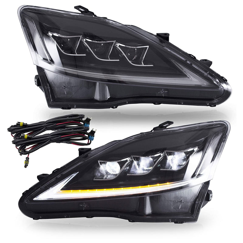 VLAND YAA-IS-0303-2 LED Headlights for 2006-2013 Lexus IS250 IS350, Clear, Pair