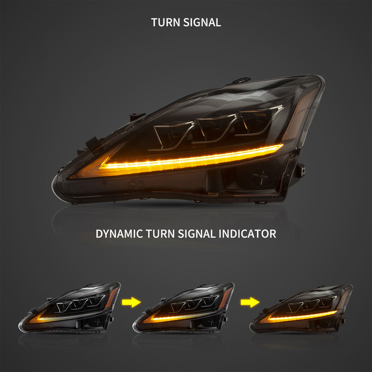 VLAND YAA-IS-0303-2 LED Headlights for 2006-2013 Lexus IS250 IS350, Clear, Pair