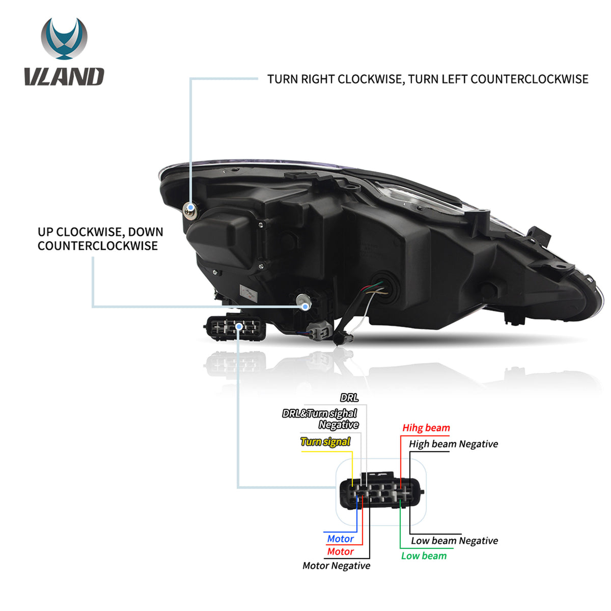 VLAND YAA-IS-0303-2 LED Headlights for 2006-2013 Lexus IS250 IS350, Clear, Pair