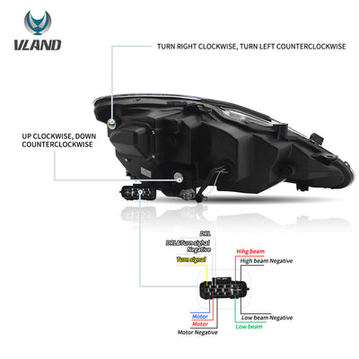 VLAND YAA-IS-0303-2 LED Headlights for 2006-2013 Lexus IS250 IS350, Clear, Pair