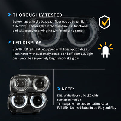 Vland Dual Beam Projector Headlights for 2015-2019 Dodge Challenger (Open Box)