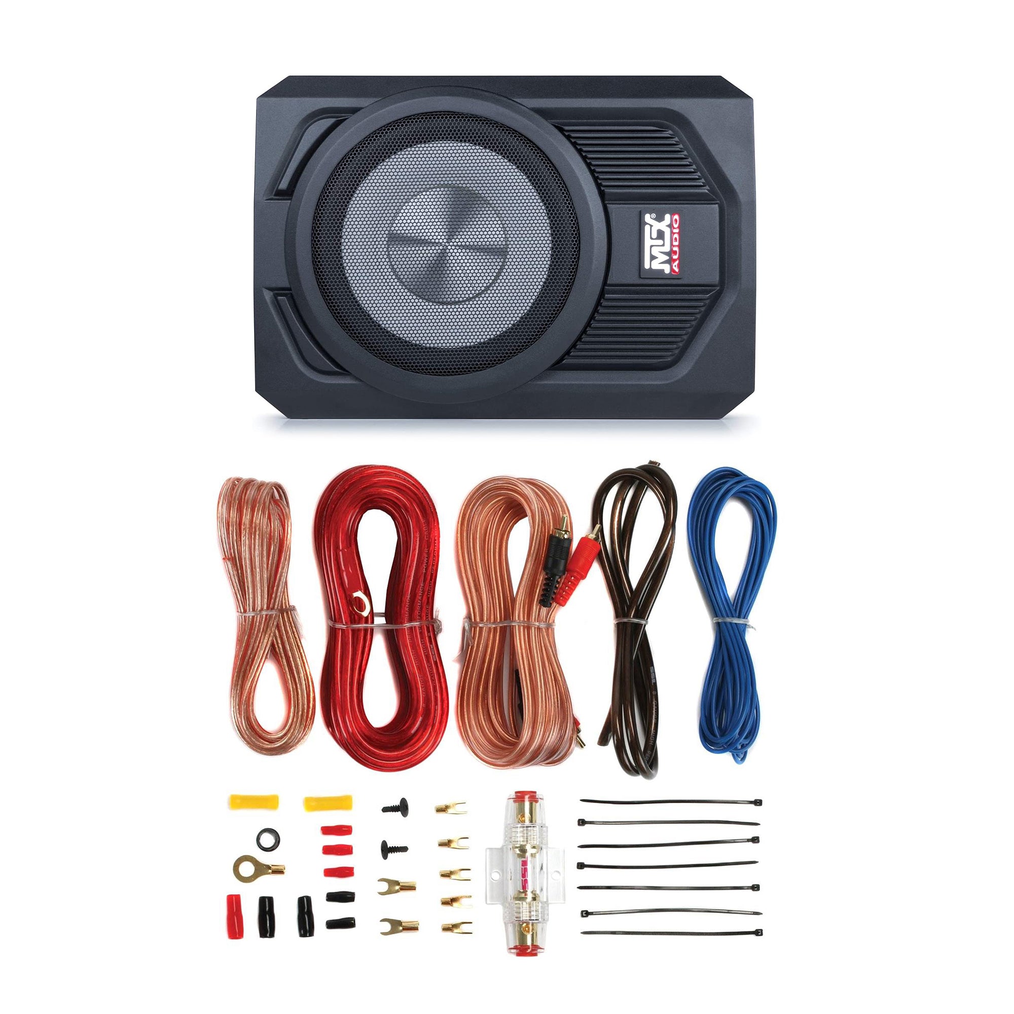 MTX Terminator 8" Subwoofer Enclosure & Soundstorm 8 Gauge Complete Wiring Kit - VMInnovations