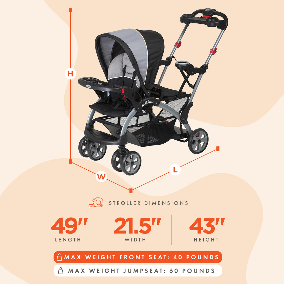 Baby Trend Sit N' Stand Foldable Front and Rear Seat Ultra Stroller, Phantom