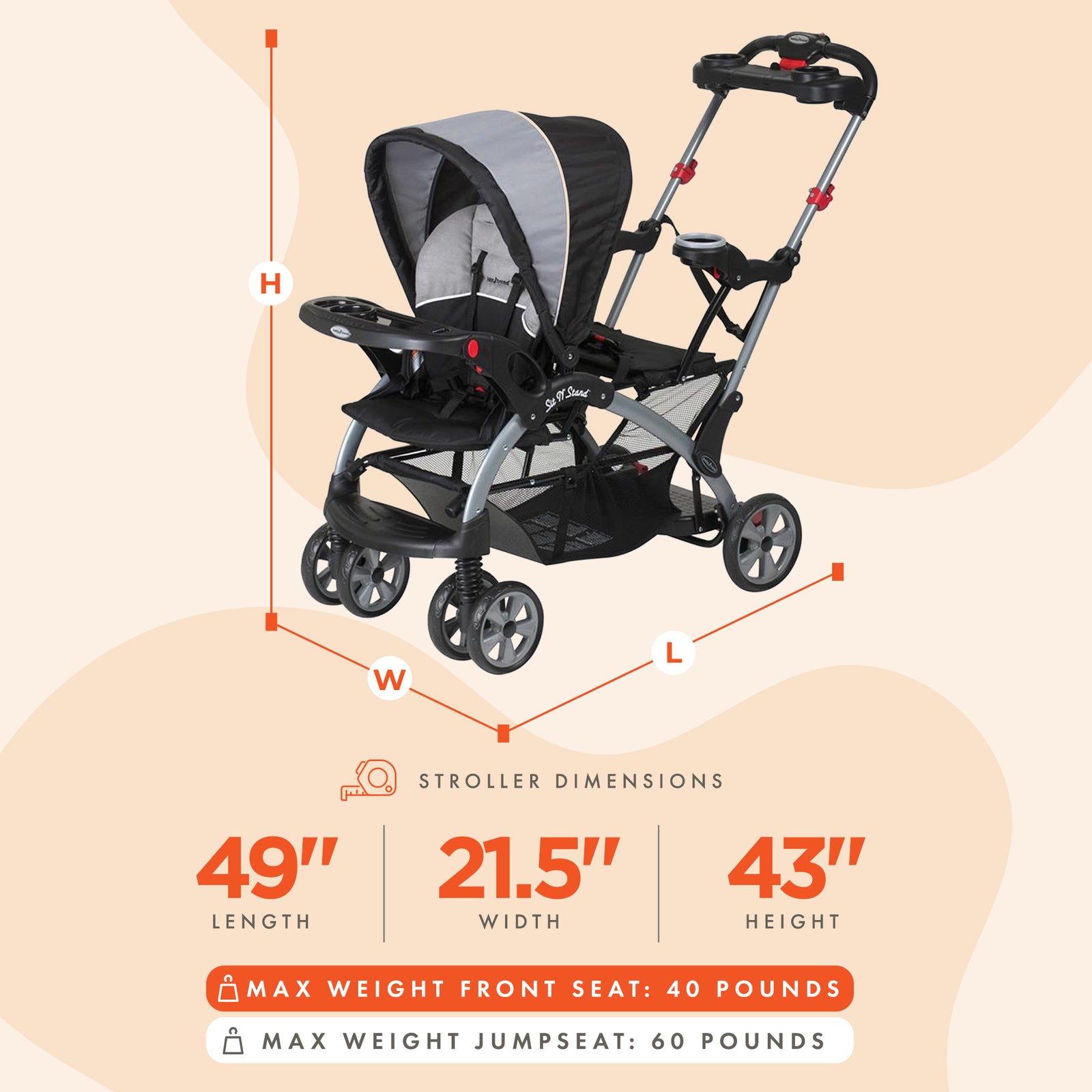 Baby Trend Sit N' Stand Foldable Front and Rear Seat Ultra Stroller, Phantom - VMInnovations