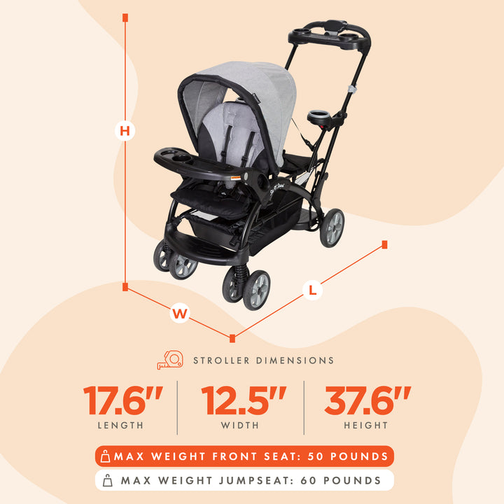 Baby Trend Sit N' Stand Foldable Front & Rear Seat Stroller, Gray(Open Box) - VMInnovations