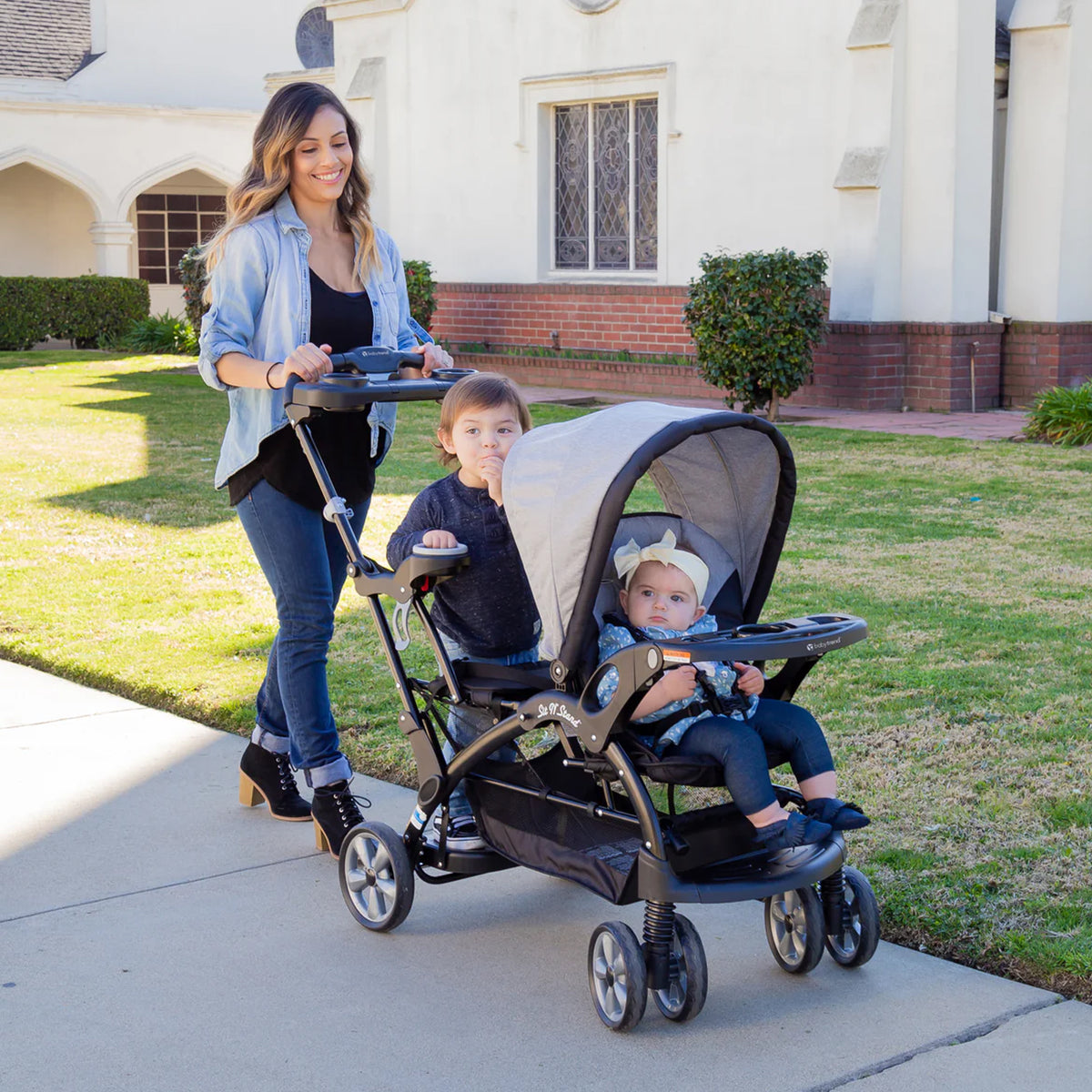 Baby Trend Sit N' Stand Foldable Front & Rear Seat Ultra Stroller, Morning Mist (For Parts)