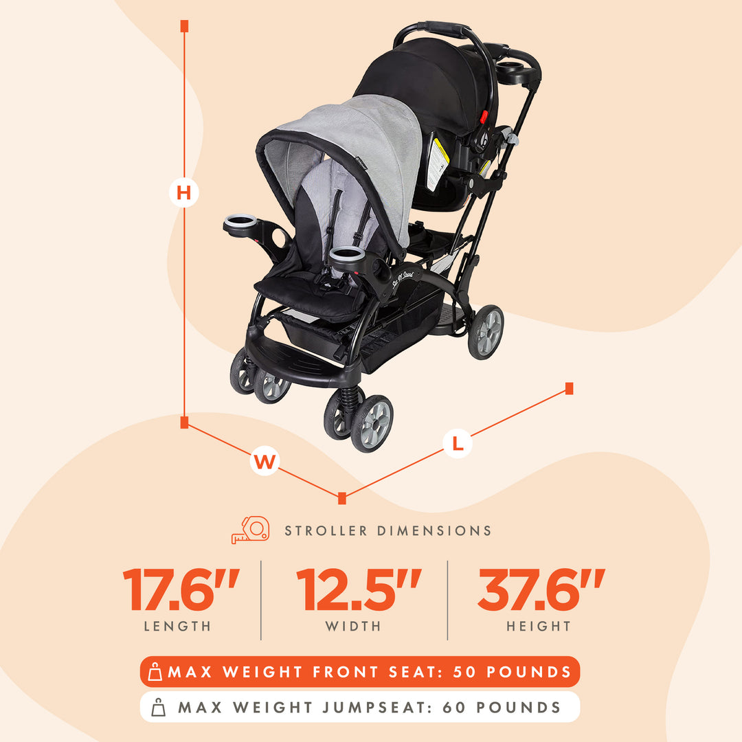 Baby Trend Sit N' Stand Foldable Front & Rear Seat Ultra Stroller, Morning Mist