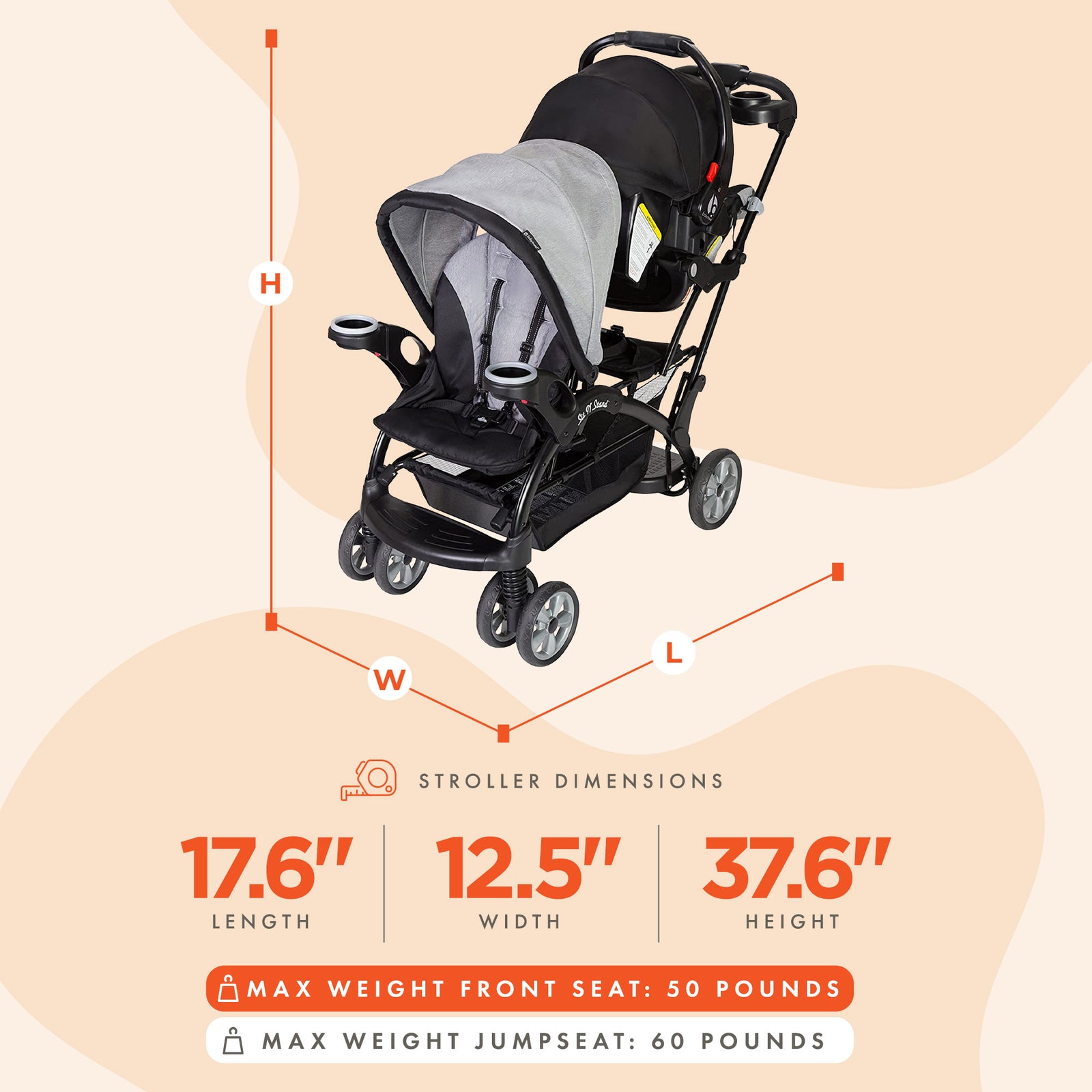 Baby Trend Sit N' Stand Foldable Front & Rear Seat Stroller, Morning Mist (Used) - VMInnovations