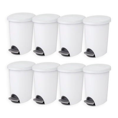 Sterilite 10818002 2.6 Gallon Ultra StepOn Wastebasket with Lid and Base, 8 Pack