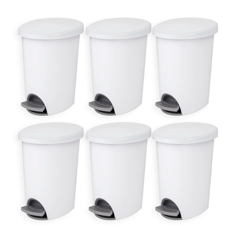 Sterilite 10818002 2.6 Gallon Ultra StepOn Wastebasket with Lid and Base, 6 Pack
