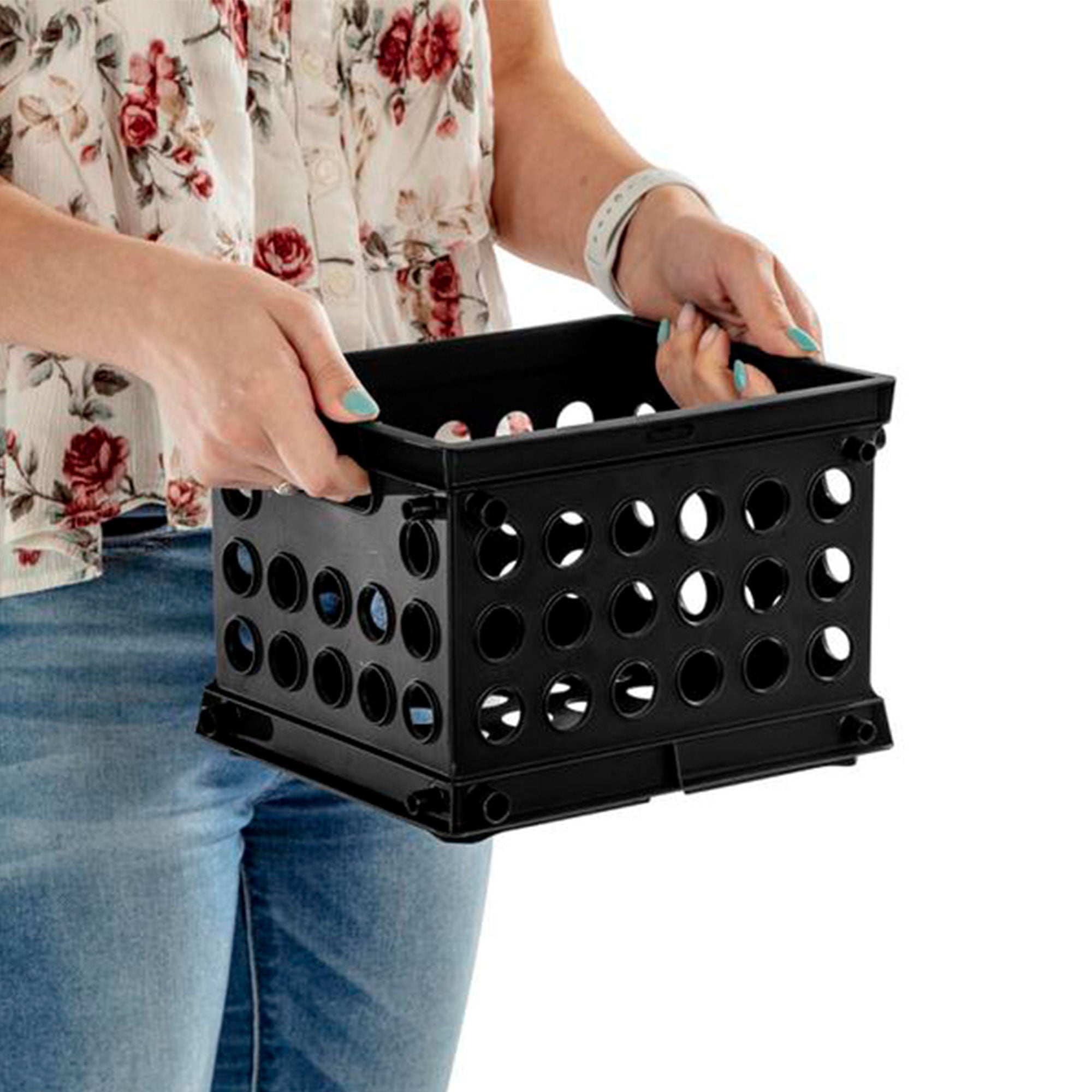 Sterilite Mini Crate, Stackable Plastic Storage Bin with Handles, Black, 24 Pack