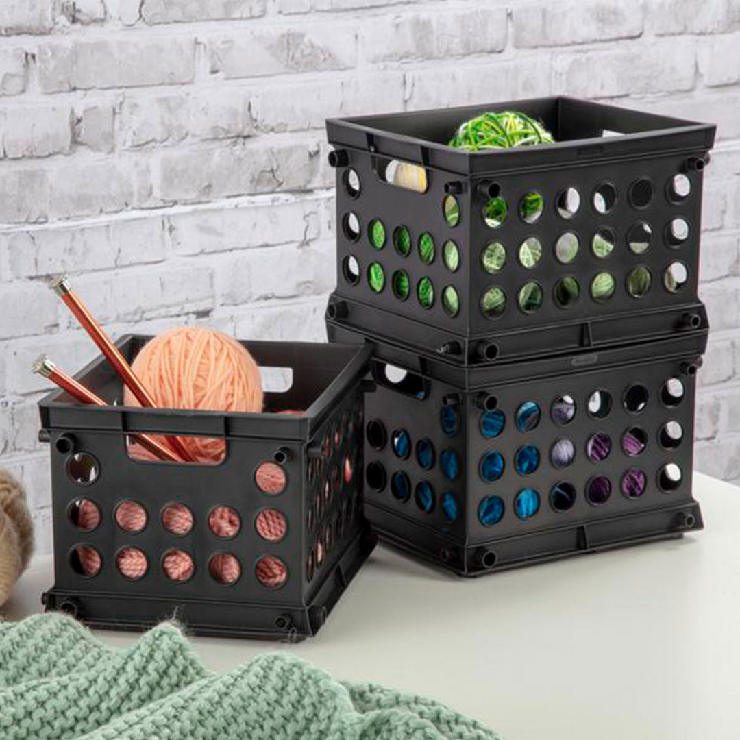 Sterilite Mini Crate, Stackable Plastic Storage Bin with Handles, Black, 24 Pack
