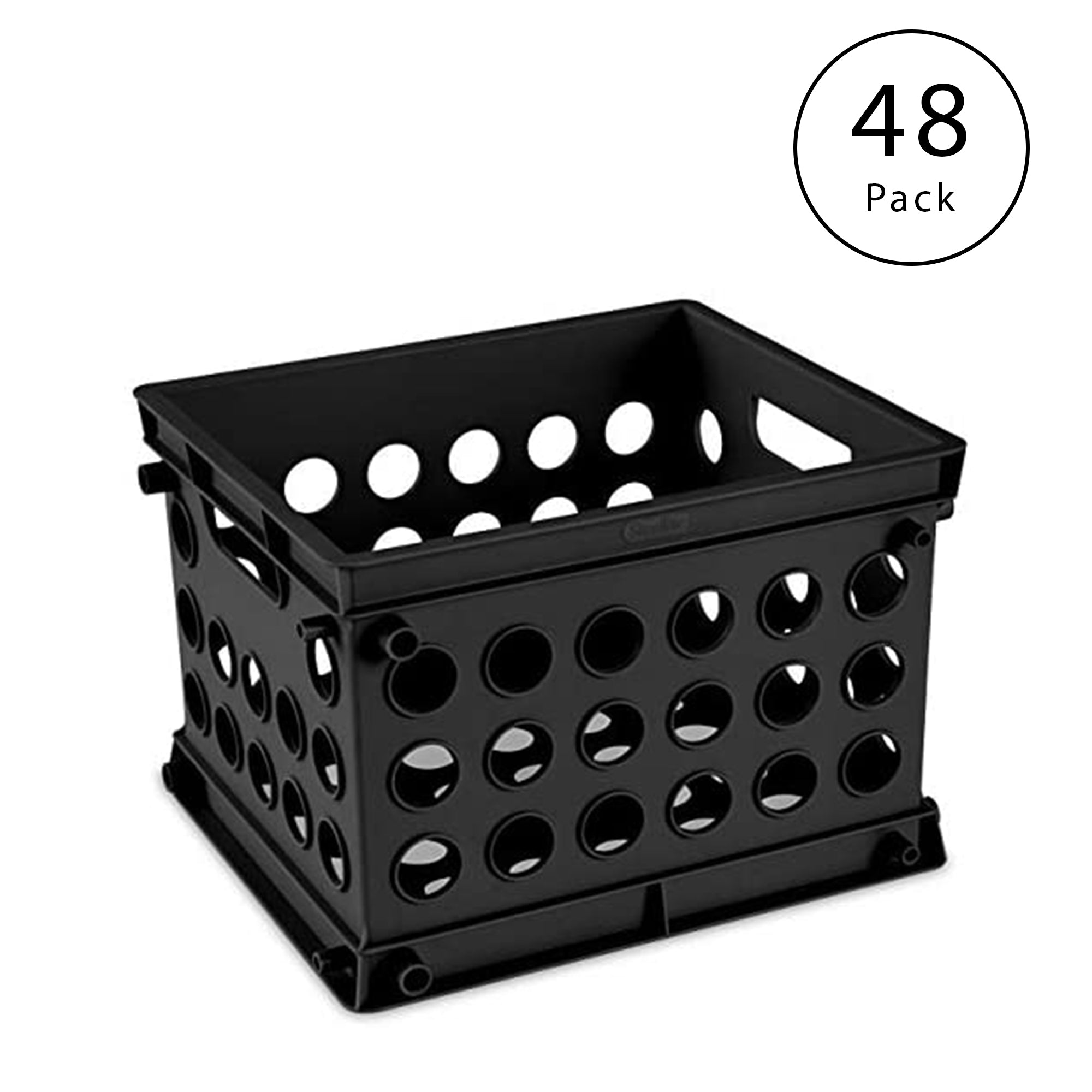 Sterilite Stackable Storage Organizer Mini Crate Set w/ Handles, Black, 48 Pack - VMInnovations