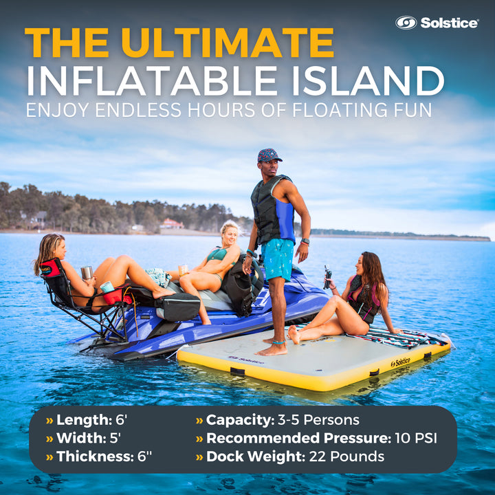 Solstice 6x5' Inflatable Floating Dock Rafting Platform w/Pump & Bag, (Open Box)