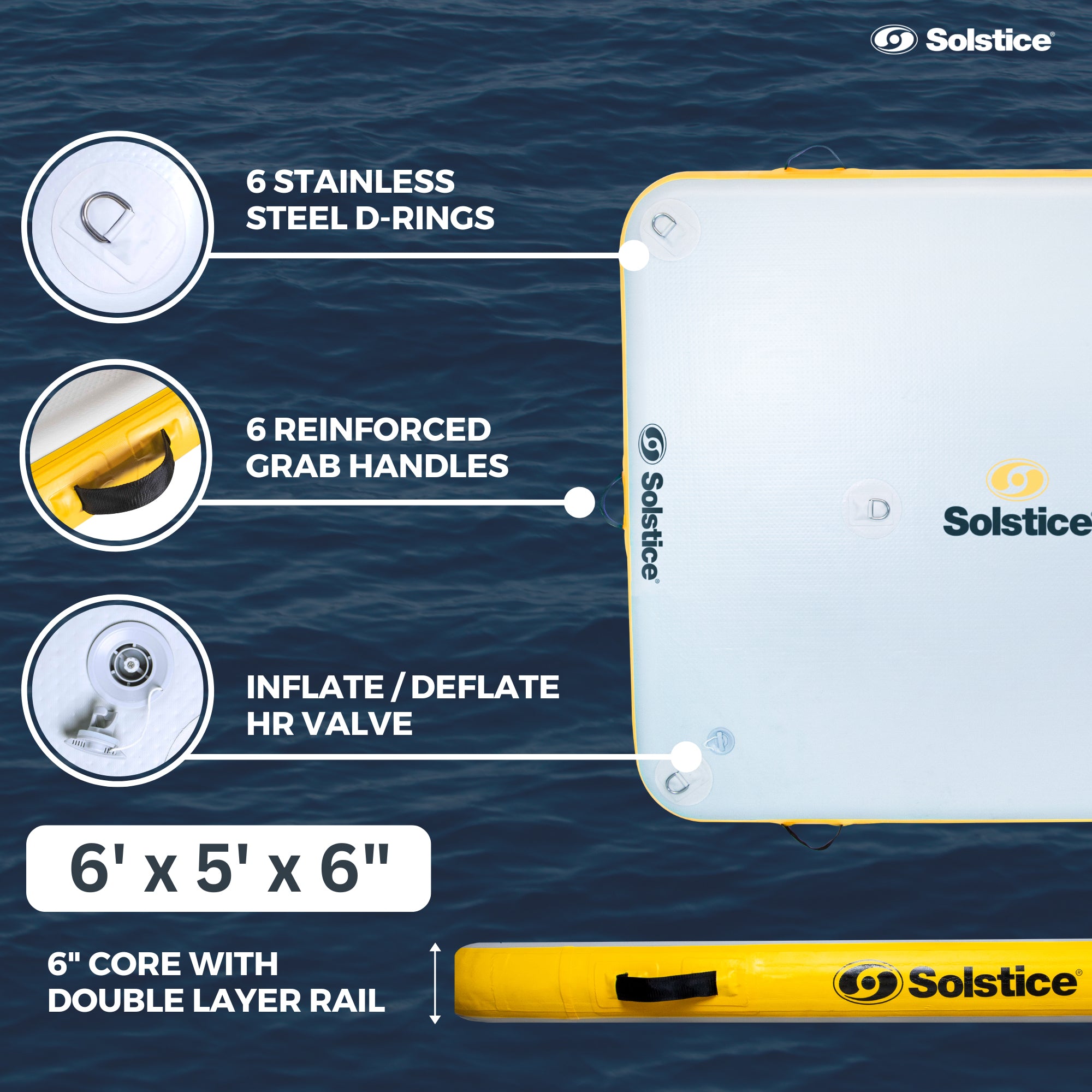 Solstice 6x5' Inflatable Floating Dock Rafting Platform w/Pump & Bag, (Open Box)