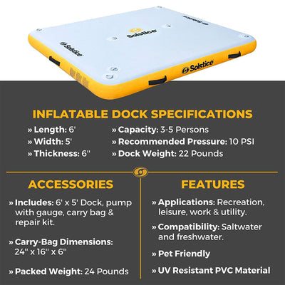 Solstice 6 x 5 ft Inflatable Dock Rafting Platform w/Pump & Bag, Multi (Used)