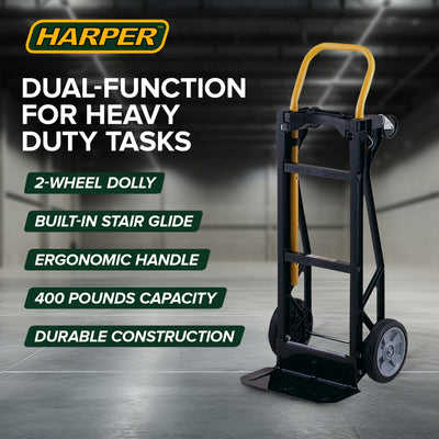 Harper Trucks 400 Lb Capacity Convertible Hand Truck Dolly, Black (Open Box)